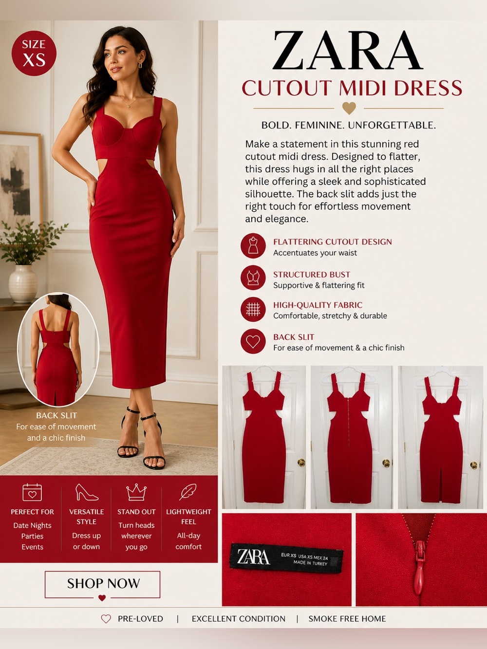 Zara Red Cutout Sleeveless Midi Dress